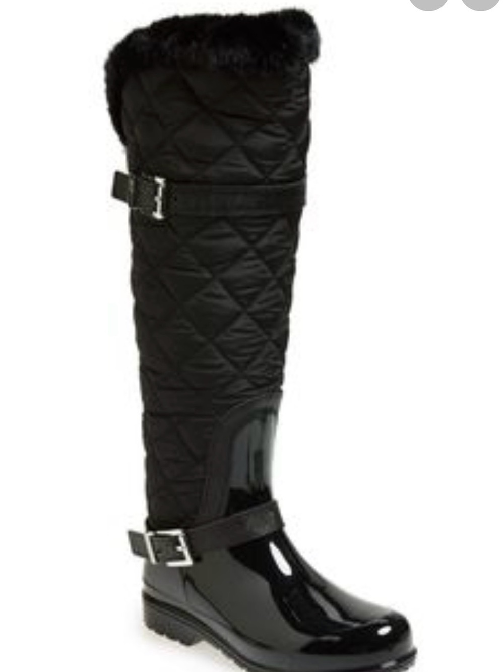 Michael Kors Tall Black Quilted Winter Boots Fur Trim Size 8